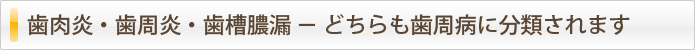 歯肉炎・歯周炎・歯槽膿漏 － どちらも歯周病に分類されます